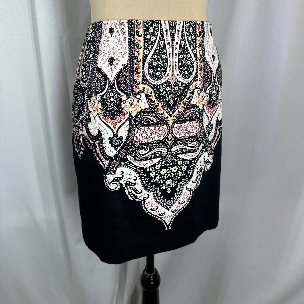 Tahari Black Paisley Cotton Stretch Pencil Skirt Size 4 Preppy